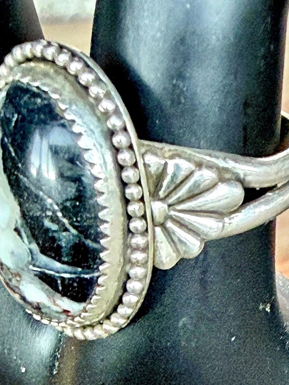 White Buffalo Oval Stone Ring Size 7.5